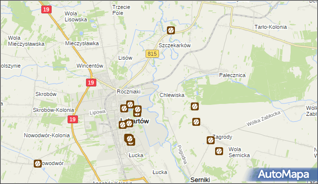 mapa Chlewiska gmina Lubartów, Chlewiska gmina Lubartów na mapie Targeo