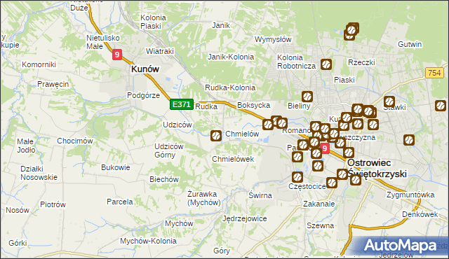 mapa Chmielów gmina Bodzechów, Chmielów gmina Bodzechów na mapie Targeo