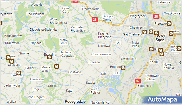 mapa Chochorowice, Chochorowice na mapie Targeo