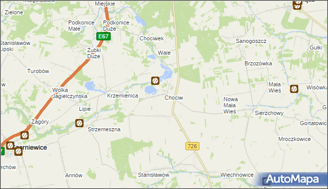 mapa Chociw gmina Czerniewice, Chociw gmina Czerniewice na mapie Targeo