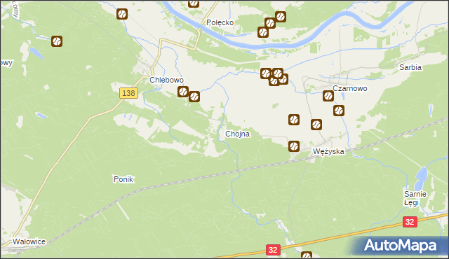 mapa Chojna gmina Krosno Odrzańskie, Chojna gmina Krosno Odrzańskie na mapie Targeo