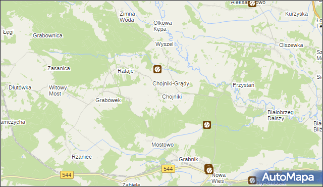 mapa Chojniki gmina Olszewo-Borki, Chojniki gmina Olszewo-Borki na mapie Targeo