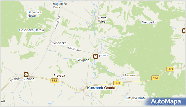 mapa Chojnowo gmina Kuczbork-Osada, Chojnowo gmina Kuczbork-Osada na mapie Targeo