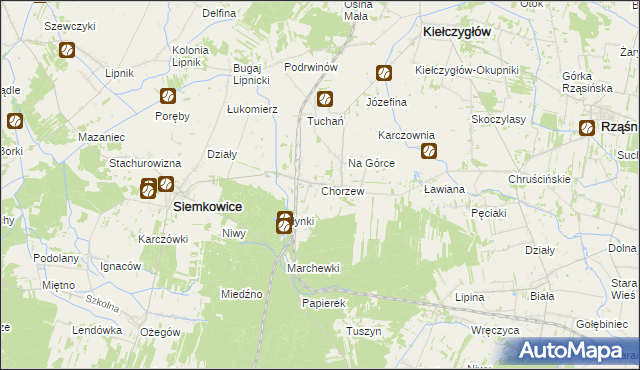mapa Chorzew gmina Kiełczygłów, Chorzew gmina Kiełczygłów na mapie Targeo