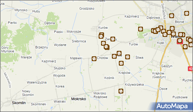 mapa Chotów gmina Mokrsko, Chotów gmina Mokrsko na mapie Targeo