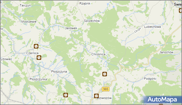 mapa Chrośnica gmina Jeżów Sudecki, Chrośnica gmina Jeżów Sudecki na mapie Targeo