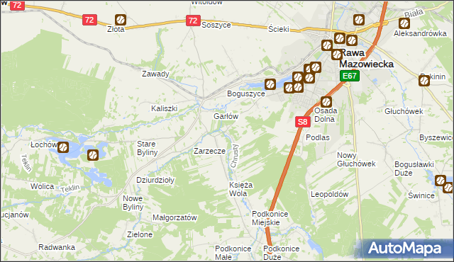 mapa Chrusty gmina Rawa Mazowiecka, Chrusty gmina Rawa Mazowiecka na mapie Targeo
