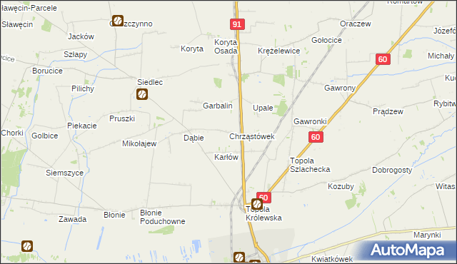 mapa Chrząstówek gmina Łęczyca, Chrząstówek gmina Łęczyca na mapie Targeo