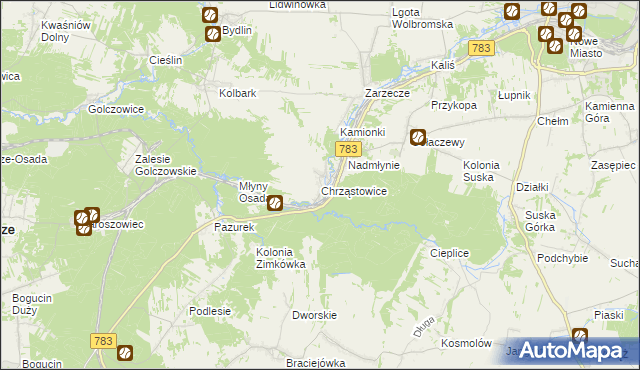 mapa Chrząstowice gmina Wolbrom, Chrząstowice gmina Wolbrom na mapie Targeo