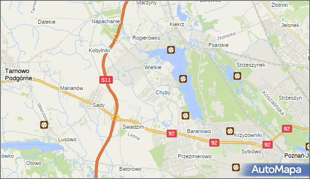 mapa Chyby gmina Tarnowo Podgórne, Chyby gmina Tarnowo Podgórne na mapie Targeo