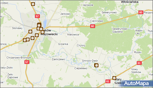 mapa Chyliny gmina Szelków, Chyliny gmina Szelków na mapie Targeo