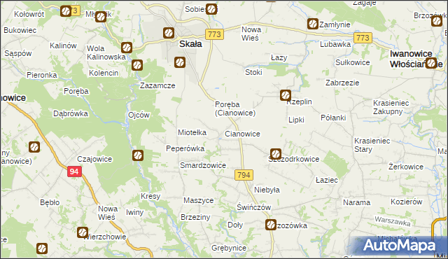 mapa Cianowice, Cianowice na mapie Targeo