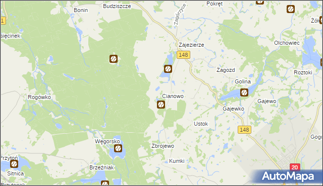 mapa Cianowo, Cianowo na mapie Targeo