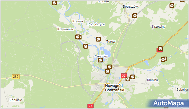 mapa Cieszów gmina Nowogród Bobrzański, Cieszów gmina Nowogród Bobrzański na mapie Targeo