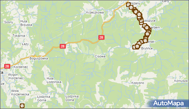 mapa Cisowa gmina Krasiczyn, Cisowa gmina Krasiczyn na mapie Targeo