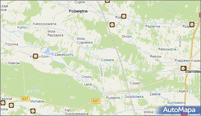 mapa Cisówka gmina Stanisławów, Cisówka gmina Stanisławów na mapie Targeo