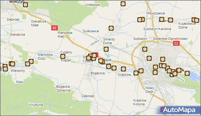 mapa Czaple Wolne, Czaple Wolne na mapie Targeo