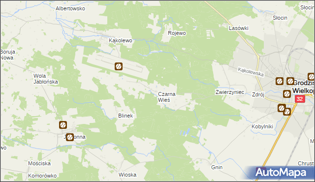 mapa Czarna Wieś gmina Grodzisk Wielkopolski, Czarna Wieś gmina Grodzisk Wielkopolski na mapie Targeo