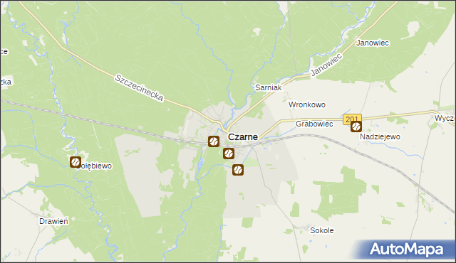 mapa Czarne powiat człuchowski, Czarne powiat człuchowski na mapie Targeo