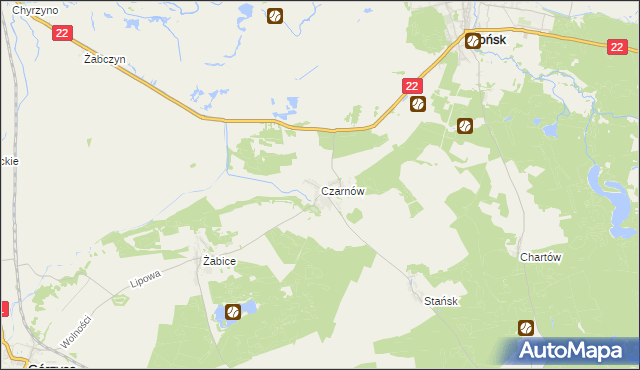 mapa Czarnów gmina Górzyca, Czarnów gmina Górzyca na mapie Targeo