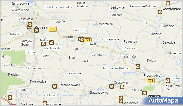 mapa Czechy gmina Słomniki, Czechy gmina Słomniki na mapie Targeo