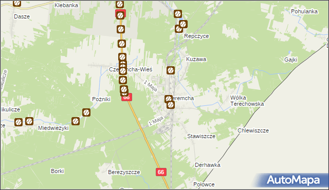 mapa Czeremcha powiat hajnowski, Czeremcha powiat hajnowski na mapie Targeo