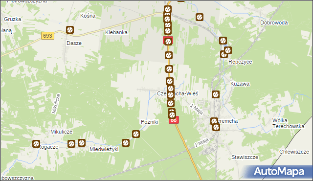 mapa Czeremcha-Wieś, Czeremcha-Wieś na mapie Targeo