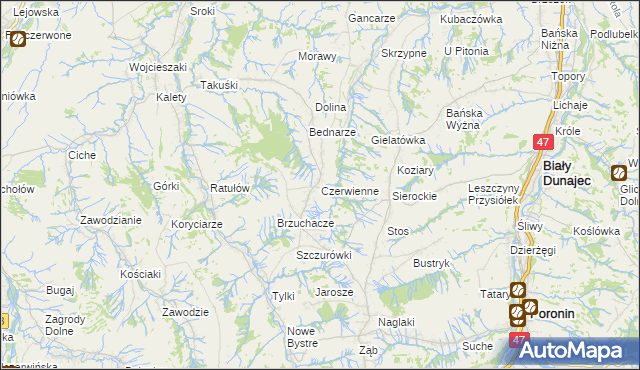 mapa Czerwienne, Czerwienne na mapie Targeo