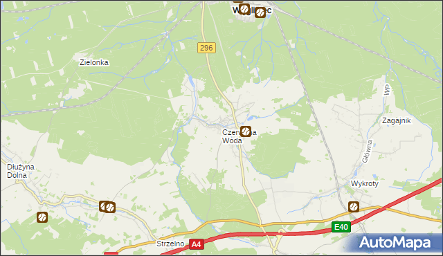 mapa Czerwona Woda gmina Węgliniec, Czerwona Woda gmina Węgliniec na mapie Targeo