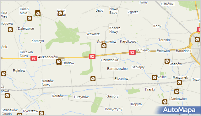 mapa Czerwonka gmina Chodów, Czerwonka gmina Chodów na mapie Targeo