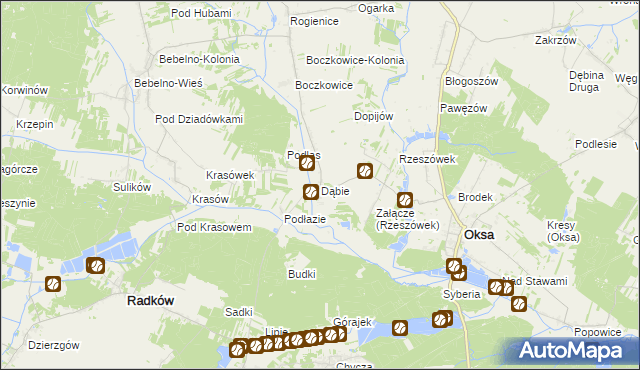 mapa Dąbie gmina Włoszczowa, Dąbie gmina Włoszczowa na mapie Targeo