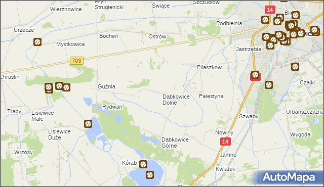 mapa Dąbkowice Dolne, Dąbkowice Dolne na mapie Targeo