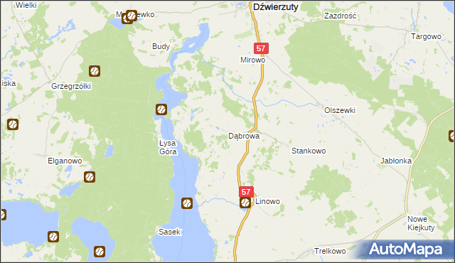 mapa Dąbrowa gmina Dźwierzuty, Dąbrowa gmina Dźwierzuty na mapie Targeo