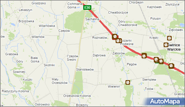 mapa Dąbrowa gmina Uniejów, Dąbrowa gmina Uniejów na mapie Targeo