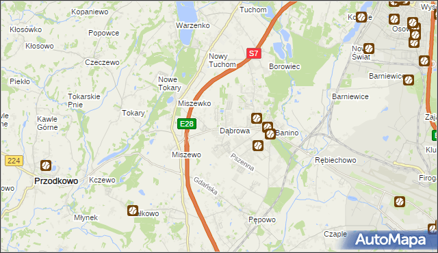mapa Dąbrowa gmina Żukowo, Dąbrowa gmina Żukowo na mapie Targeo