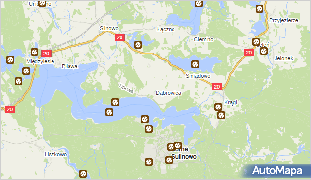 mapa Dąbrowica gmina Borne Sulinowo, Dąbrowica gmina Borne Sulinowo na mapie Targeo