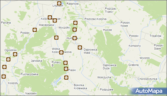 mapa Dąbrowica Mała, Dąbrowica Mała na mapie Targeo