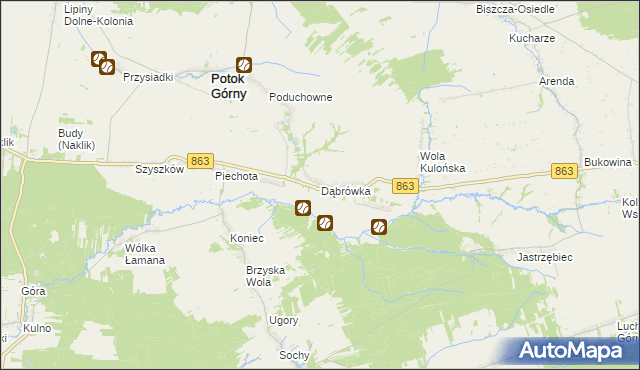 mapa Dąbrówka gmina Potok Górny, Dąbrówka gmina Potok Górny na mapie Targeo