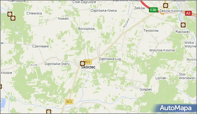 mapa Dąbrówka-Ług, Dąbrówka-Ług na mapie Targeo