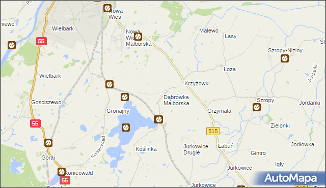 mapa Dąbrówka Malborska, Dąbrówka Malborska na mapie Targeo