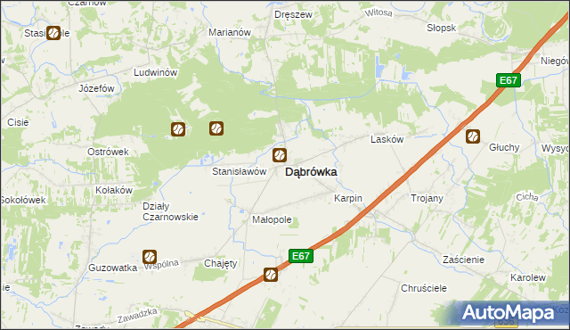 mapa Dąbrówka powiat wołomiński, Dąbrówka powiat wołomiński na mapie Targeo