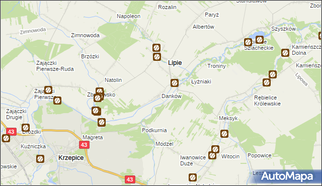 mapa Danków gmina Lipie, Danków gmina Lipie na mapie Targeo