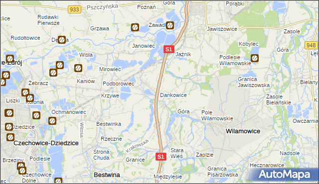 mapa Dankowice gmina Wilamowice, Dankowice gmina Wilamowice na mapie Targeo