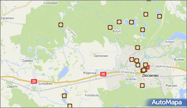 mapa Darskowo gmina Złocieniec, Darskowo gmina Złocieniec na mapie Targeo