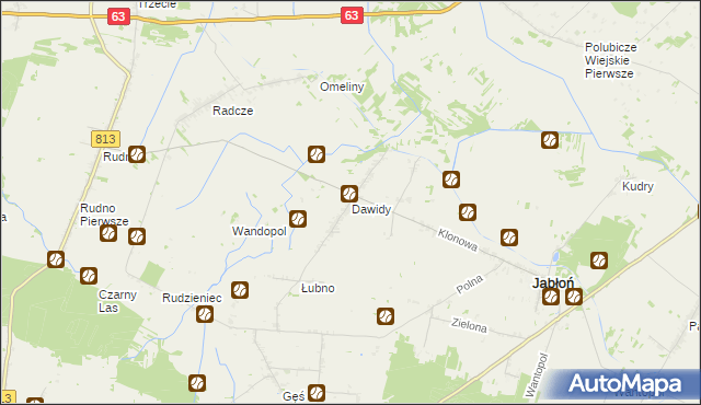 mapa Dawidy gmina Jabłoń, Dawidy gmina Jabłoń na mapie Targeo