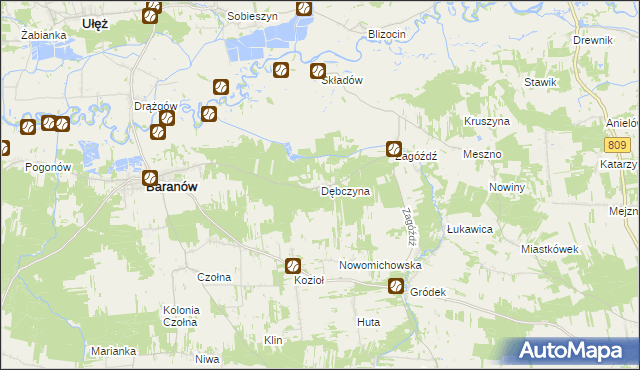 mapa Dębczyna gmina Baranów, Dębczyna gmina Baranów na mapie Targeo