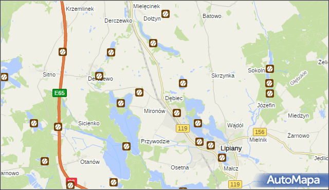 mapa Dębiec gmina Lipiany, Dębiec gmina Lipiany na mapie Targeo