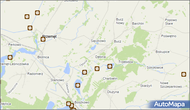 mapa Dębina gmina Przemęt, Dębina gmina Przemęt na mapie Targeo