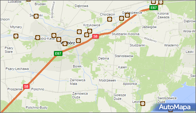 mapa Dębina gmina Wolbórz, Dębina gmina Wolbórz na mapie Targeo