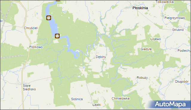 mapa Dębiny gmina Wilczęta, Dębiny gmina Wilczęta na mapie Targeo